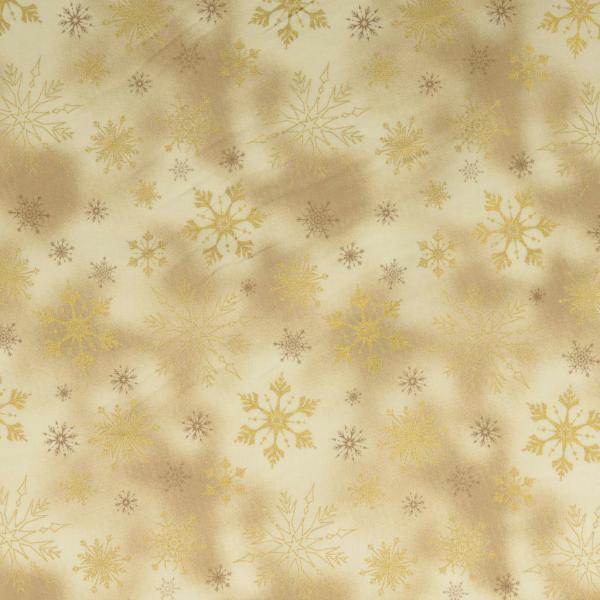 Baumwolldruck Goldene/Braune Schneekristalle auf Sand/Beige